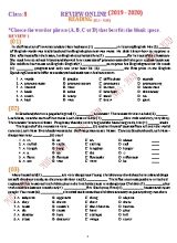 Đề cương ôn tập môn Tiếng Anh Khối 8 - Năm học 2019-2020